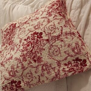 Romantic French Country Cottage Red Cream Toile Pillow Cover 15.5"x16.5"